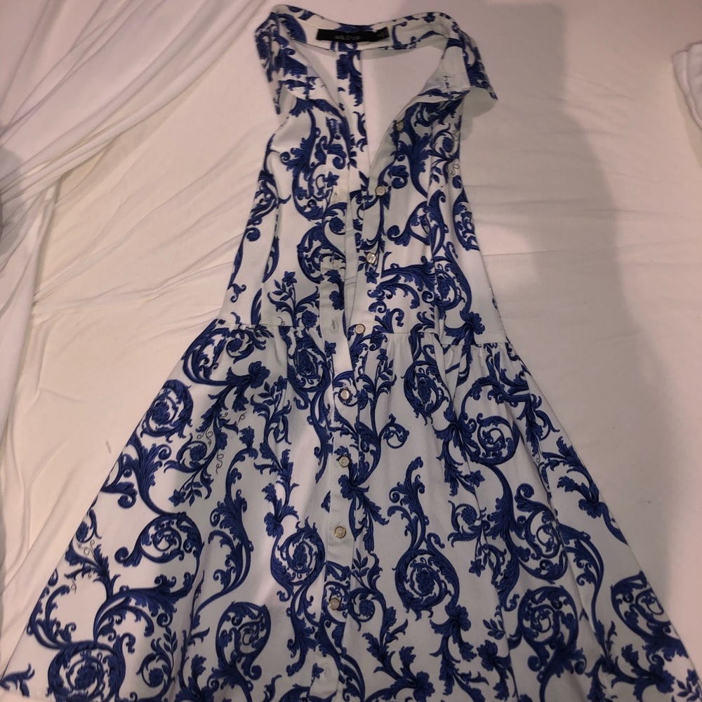 Blue and white dress